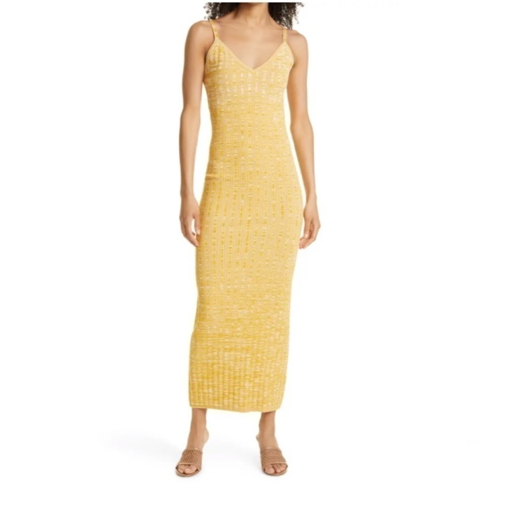 NWT! Ronny Kobo Simone Snowy Marble Knit Maxi Dress Canary